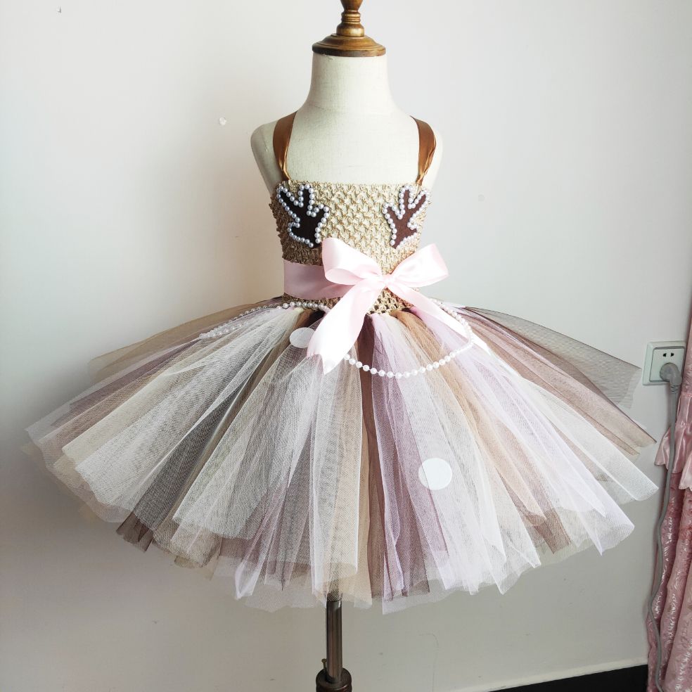 Baby Girls Dresses Deer Christmas Costume for Kids Halloween Pearl Tutu Dress Reindeer Costumes for New Year Birthday Outfit Chi