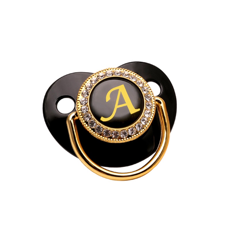 Name Initial Letter 26 Black Bling Pacifier BPA Free Silicone Infant Newborn Nipple Newborn Dummy Soother Baby Gifts 6-12M