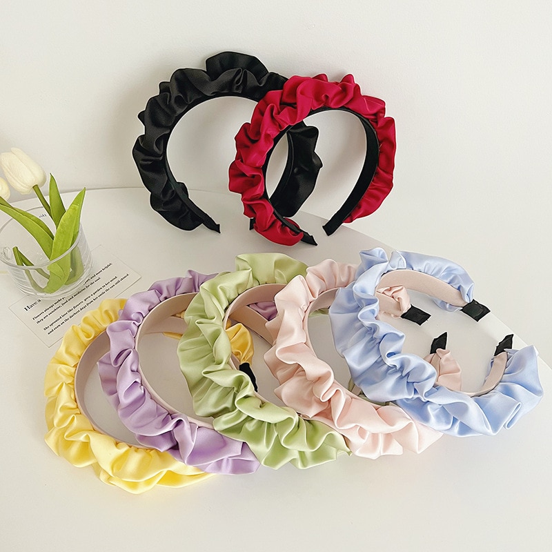 New Fashion Women's Hair Accessories Wide Edge Curled Pleated Hair Hoop Hairband All-match Girl Headband Ties Head Wrap Tia