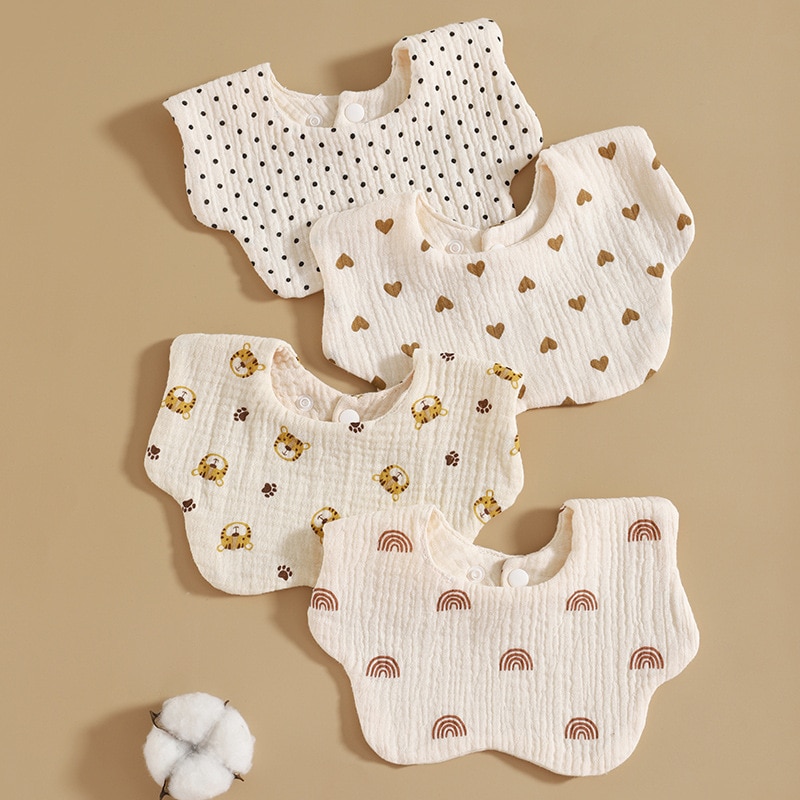 Baby Feeding Bibs 6 Layers Cotton Yarn Petal Infants Saliva Towel Summer Newborn Toddler Soft Burp Cloth Kid Bib 360 Degree