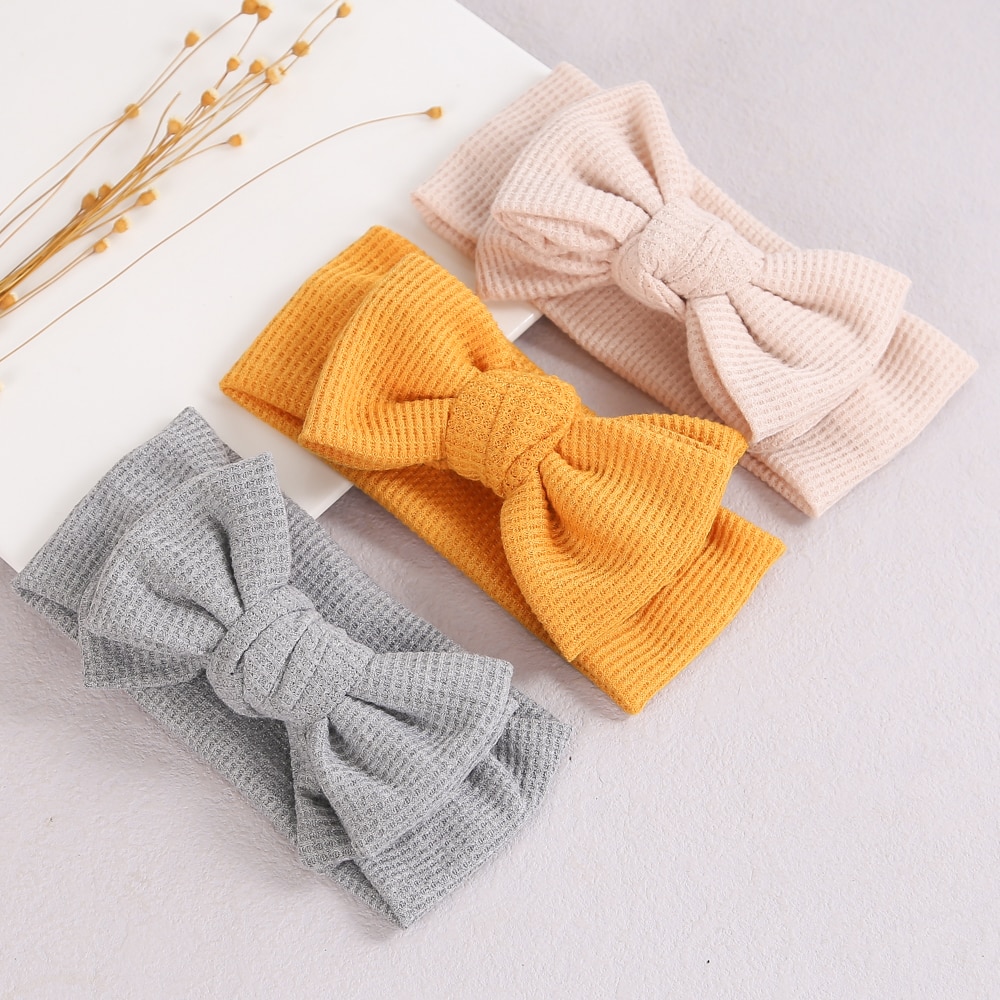Knitted Baby Headband Big Bow Soft Cotton Baby Girl Headbands Solid Elastic Headwraps Bowknot Turban Infant Hair Accessories