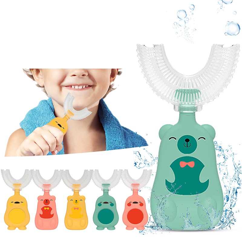 Cartoon Kids Toothbrush Children 360 Degree U-shaped Toothbrush Teethers Soft Silicone Kids Brush Kids Teeth Oral Care Cleaning