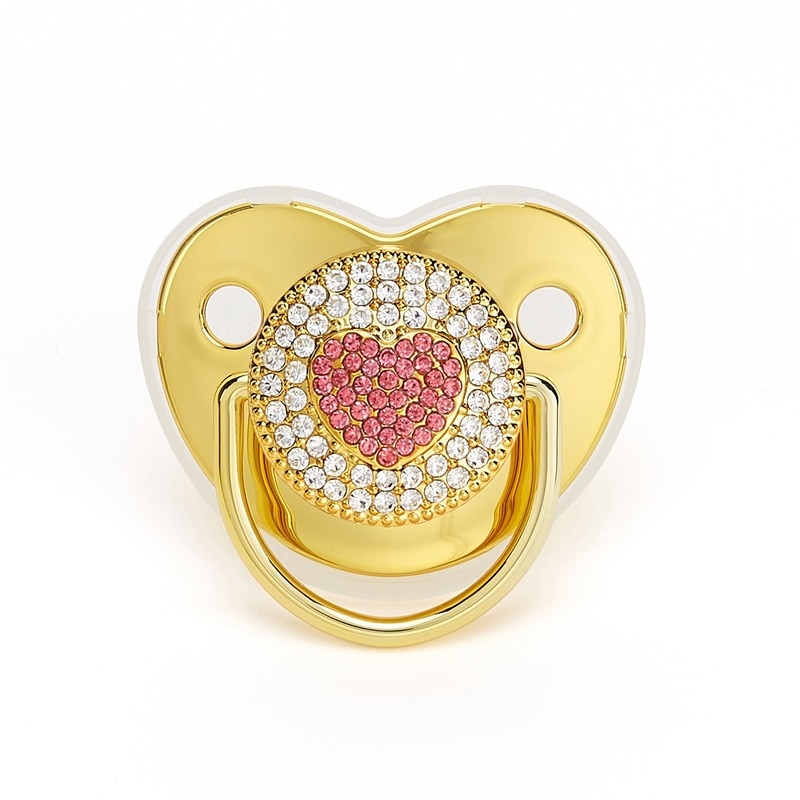 Pink Heart Bling Baby Pacifier Luxury Pacifiers Baby Shower Gift BPA Free Infant Nipple Baby Dummy Pacifier Soother 0-12M