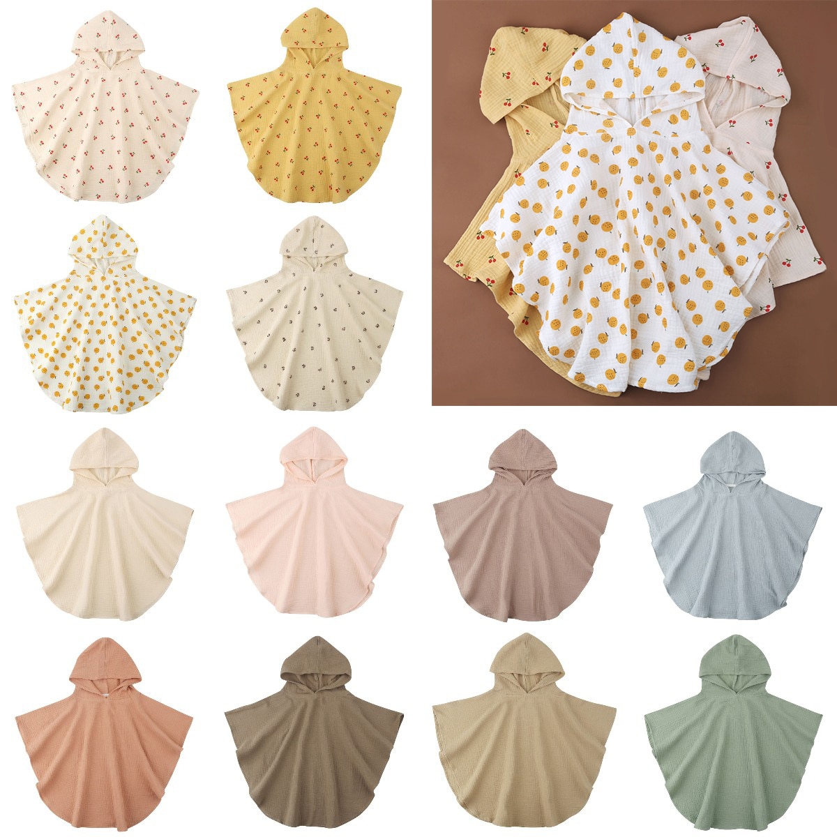 Soft Cotton Baby Hooded Towel Bath Towel for Boys Girls Bathrobe Sleepwear Children's Clothing Floral/Solid Color Infant po