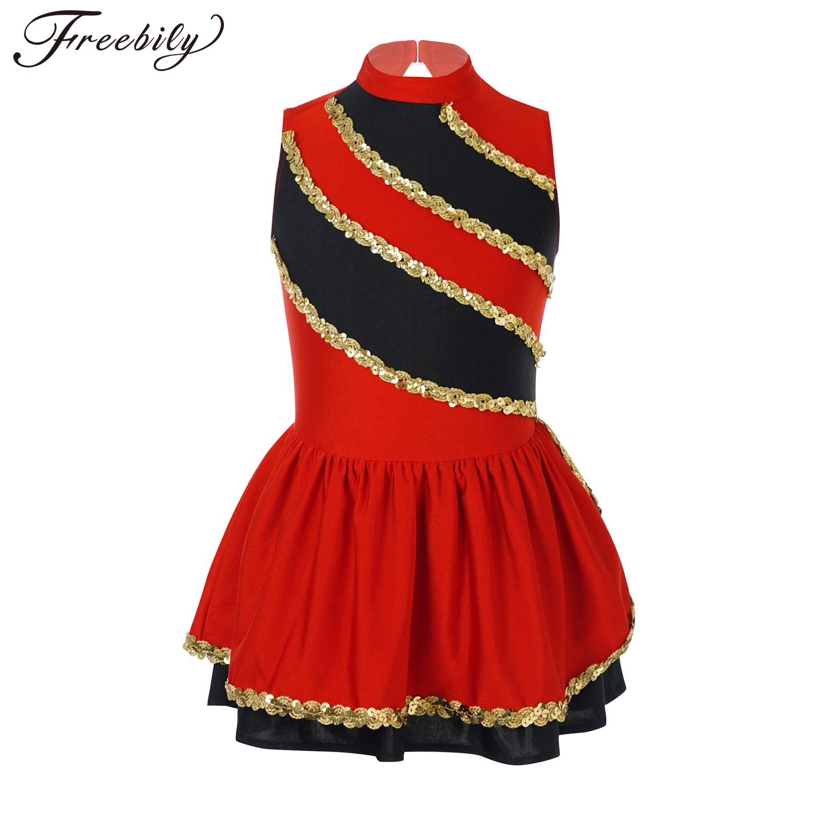 Show Performance Dress Holiday Wear Costume for Kids Girls Sleeveless Cheerleading Clothing Shiny Sequins Decor Dress