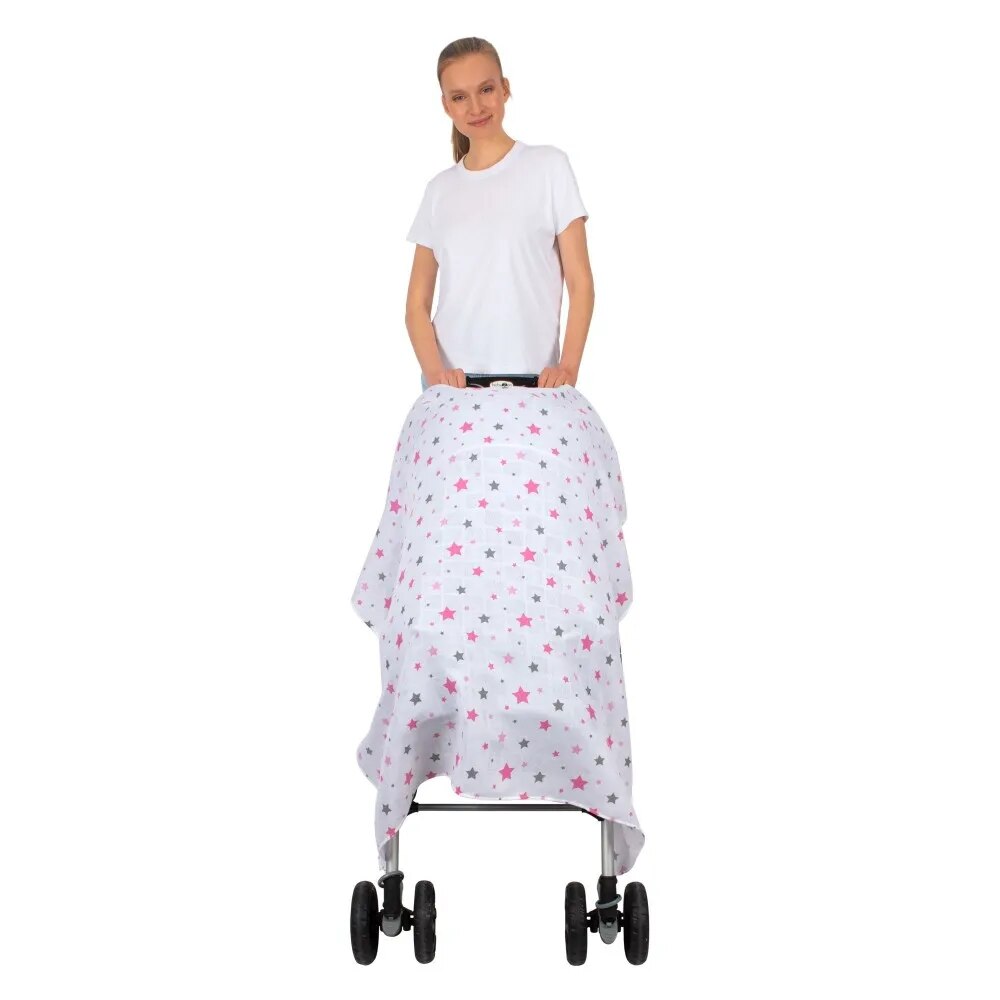 Pink star design muslin baby stroller cover
