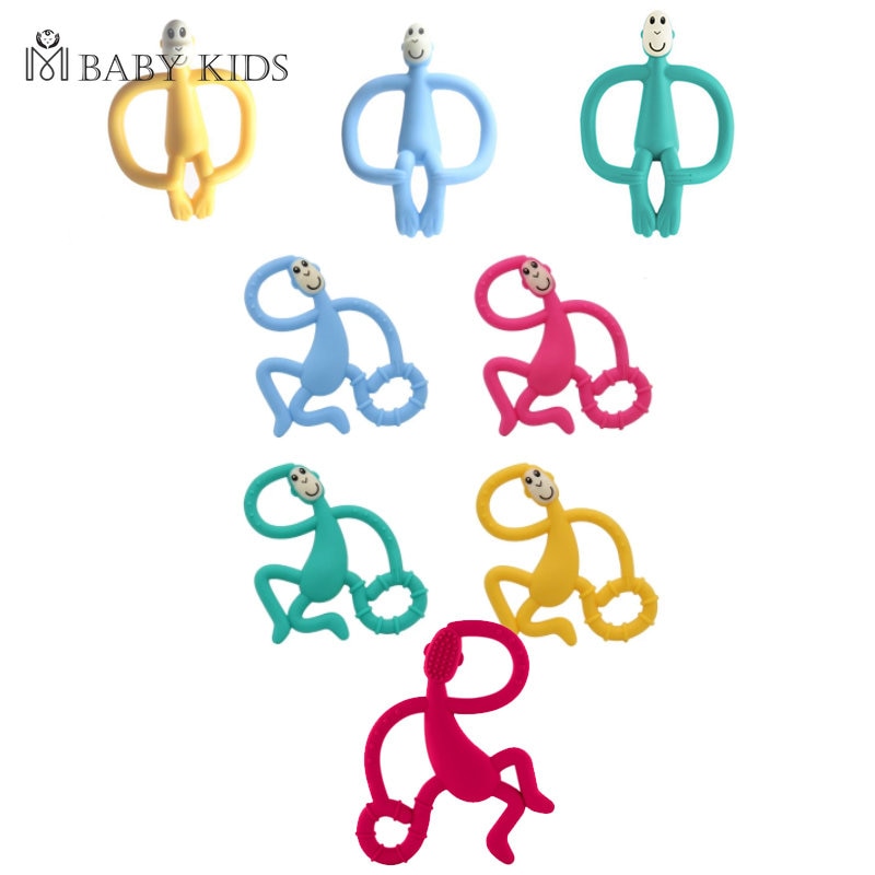 Silicone Cartoon Monkey Toddler Molar Teeth Pain Relief Tool Kids Teether Necklace Teething Beads Baby Shower Gift