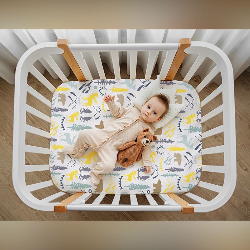 97x61cm Crib Fitted Sheets Soft Baby Bed Mattress Covers Print Newborn Toddler Bedding Set Kids Mini Cot Sheet