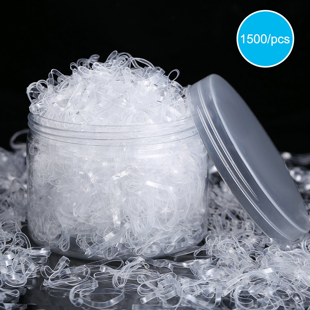 1500Pcs/Pack Girls Transparent Small Disposable Rubber Bands Gum For Ponytail Holder Scrunchie Hair Ties With Storage Box