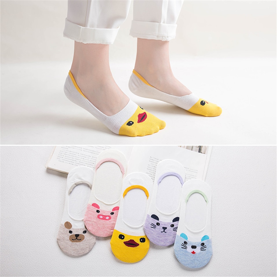 Lot Cotton Women Socks Female Casual Boat 3D Pack Cartoon Harajuku Unicron Cat Cute Invisiable Funny Girl Ankle Sock Set