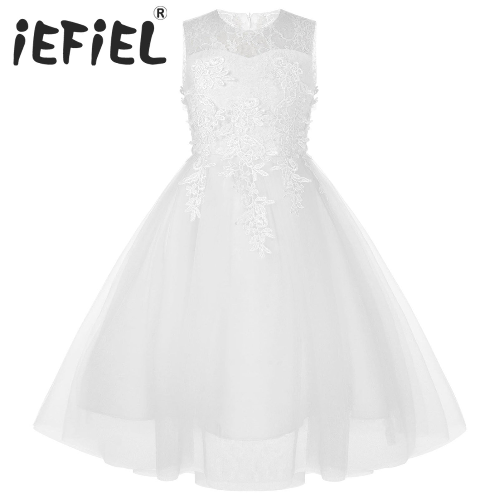 Kids Girls Elegant Lace Party Dress Sleeveless See through Tulle Dress for Birthday Party Wedding Bridesmaid Formal Occasion