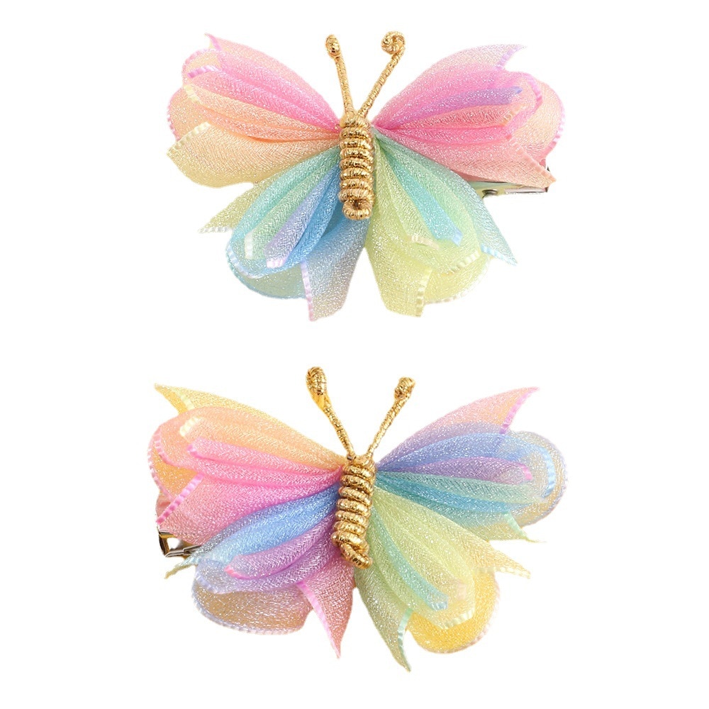 2pcs Rainbow Color Butterfly Hair Clips for Women Baby Girl Kids Barrette Wedding Hairpins Hair Accessories Hairclip Ornaments
