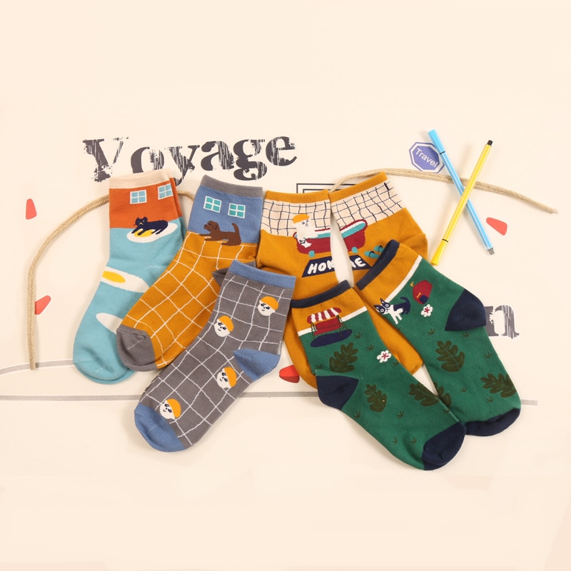 Korean Novelty Illustration Home Furnishing Series Tube Sock Women's Dog Cat Egg Cartoon Socks Funny Cotton Socks