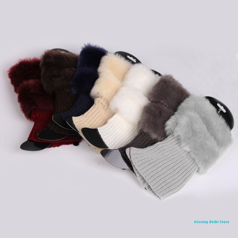 Womens Winter Warm Crochet Knit Fur Trim Leg Warmers Cuffs Toppers Boot Socks Drop Shipping