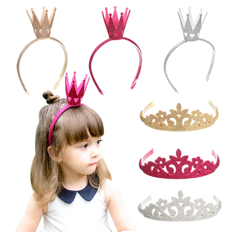 Kids Glitter Scrunchie Crown Headbands for Girls Sparkling Festival Princess Hair Sticks Baby Headwear Children Hair Accessories