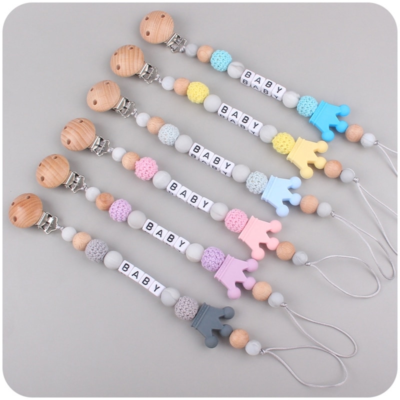 Pacifier Clip for Baby Infant Teething Relief Personalized Crown Teether Chewing Toy Gift for Toddler Boys Girls 3Month+ G99C