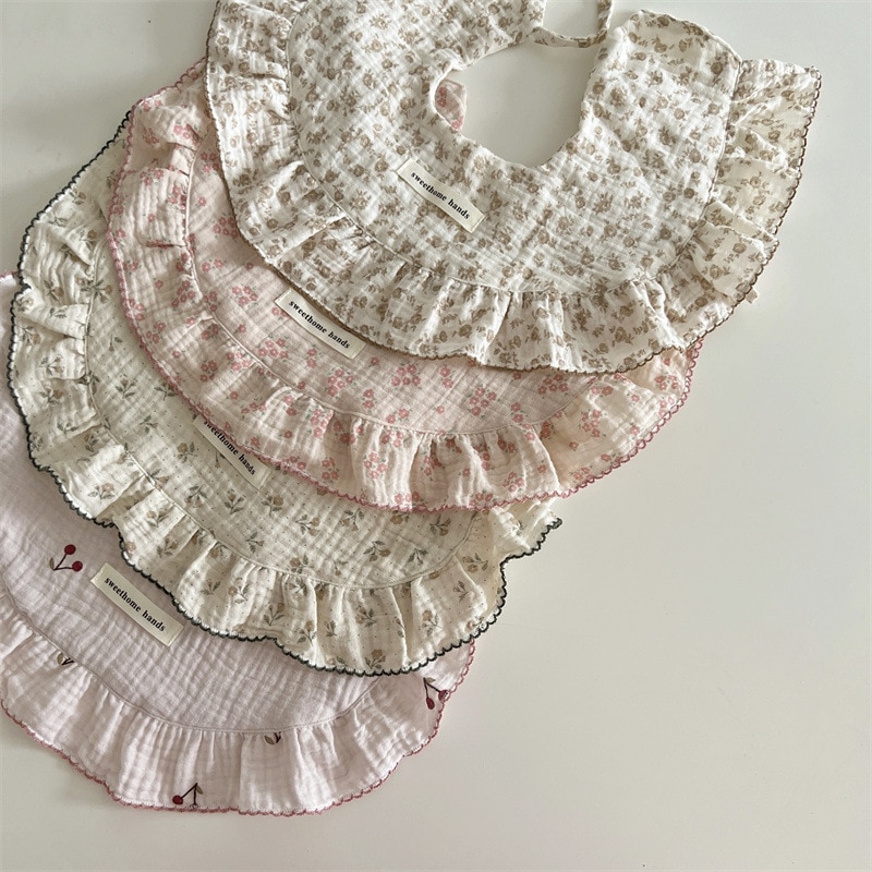 Vintage Baby Floral Cotton Muslin Bib for Girls Newborn Bandana Burp Cloths Baby Saliva Towel