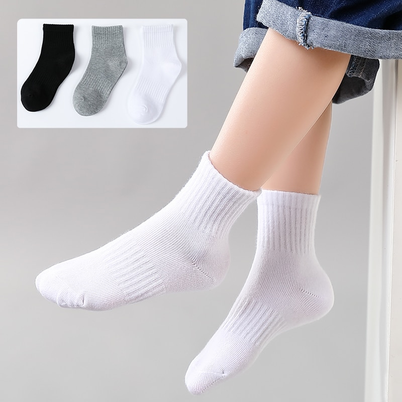 3 Pair/Lot Children Socks Spring & Autumn Black White Grey Solid Student Sports Boys Socks Girls Socks Kids Socks for 3-15 y
