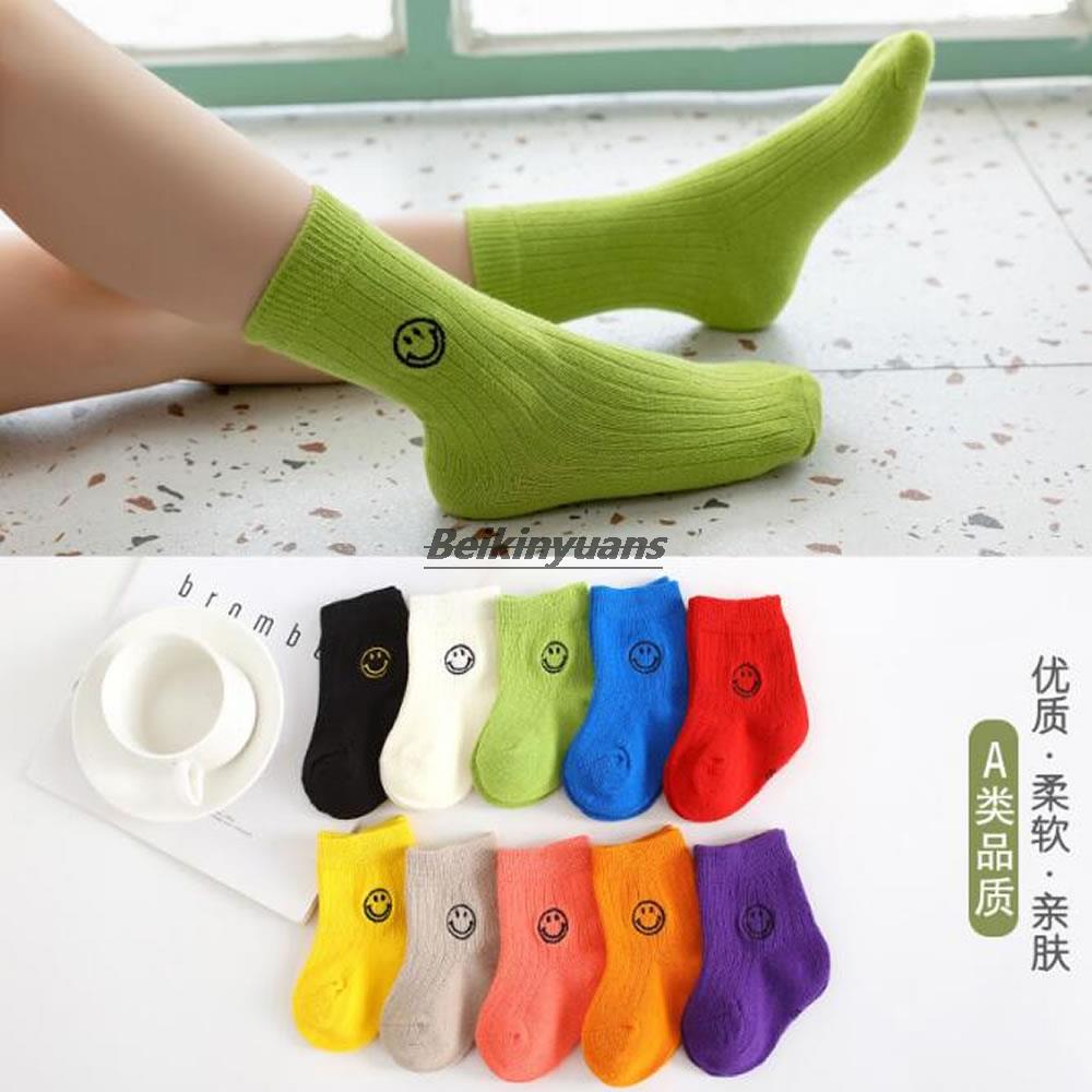 New children's socks cotton Korean embroidery smiling face socks fluorescent candy-colored baby tide socks cotton