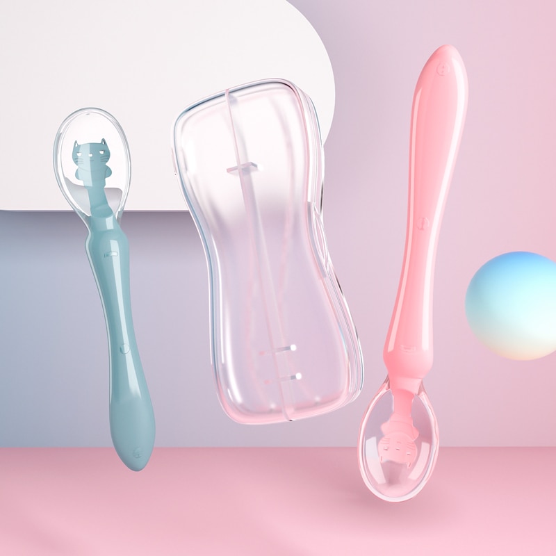 Silicone Baby Spoon with Storage Box Temperature Sensing Spoon Infant Feeding Tool Newborn Training Utensils Kids Tableware