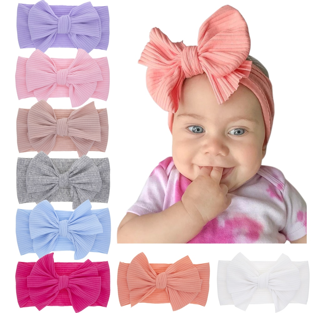 8 Color Baby Girls Big Bow Headbands Breathable Elastic Bowknot Hairbands Headwear Infants Headdress Toddler Turban Head Wraps