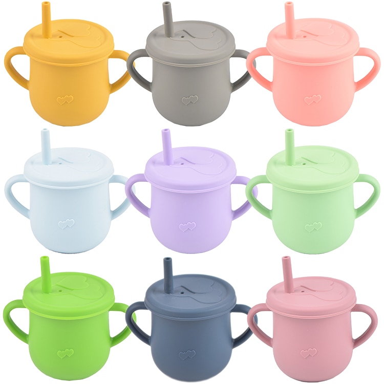 200ml BPA Free Silicone Baby Feeding Cups Kids Drinkware Sippy Cups for Baby Drinking Cups Portable Baby Straw Cup