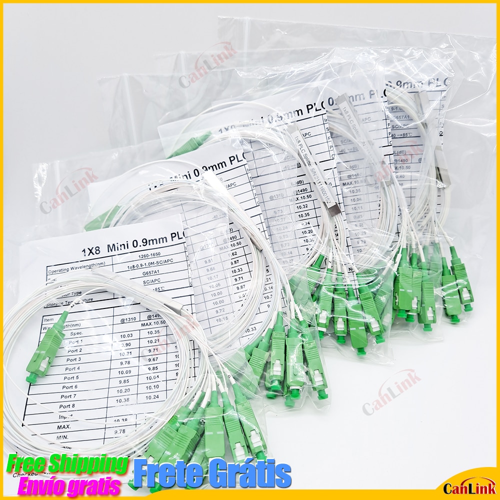 1x8 Single Mode SC/APC 0.9mm Mini Steel 1*8 Fiber Planar Lightwave Circuit Connector Optic PLC Splitter