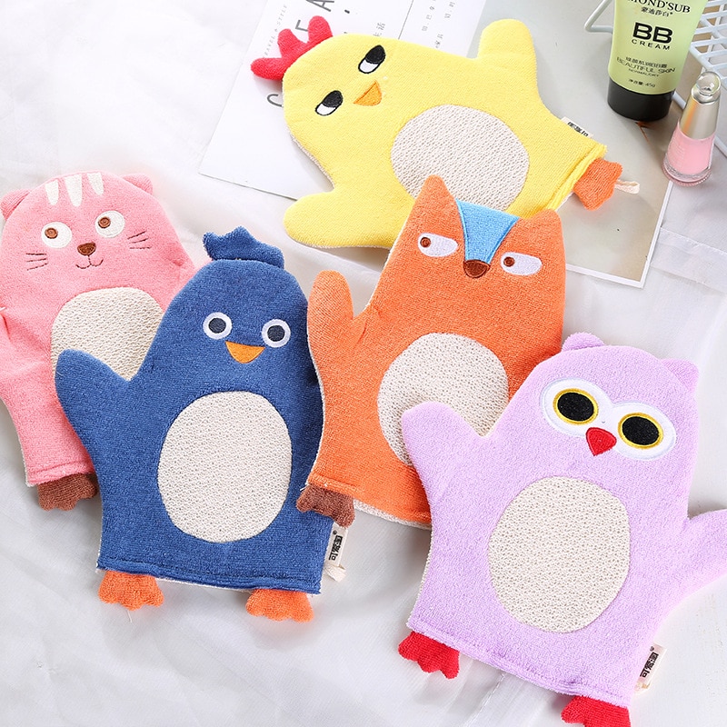 Cartoon Baby Bath Gloves Cotton Bath Towel Children Cute Animal Bath Brush Comfortable Sponge Wipe Baby Bath Accessories