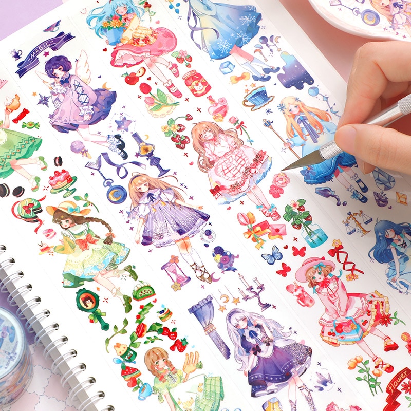 MOHAMM 1 Roll PET Cartoon Energetic Girl Tape for Special Oil Process Card Poster Decoration DIY Art Crafts Planners