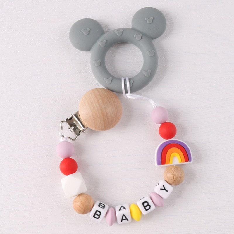 Custom Name Rainbow Dummy Clips Pacifier Clips Holder Handmade Personalize Baby Silicone Pacifier Holder Chain Baby Teether Gift