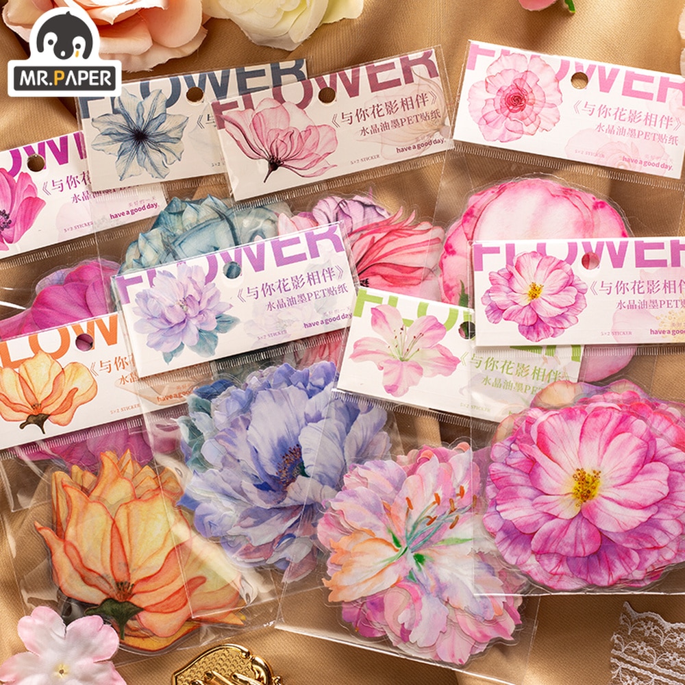 Mr.Paper 8 Style 10pcs/bag Retro Plant PET Sticker Flower Hand Account Decoupage Book Material DIY Decorative Stationery Sticker