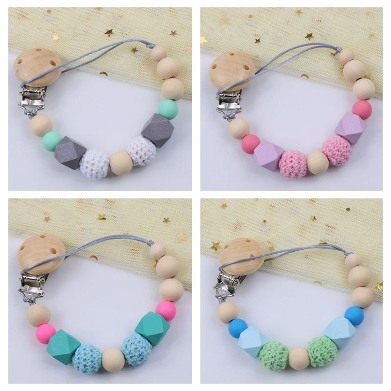 Baby Pacifier Clips Silicone Wood Soother Chains Infant Nipple Appease Chain Clip Dummy Holder Nipple Clips Gift