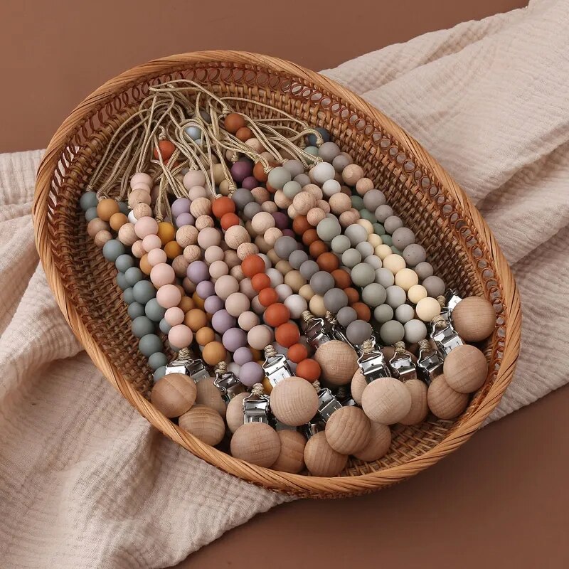 Baby Pacifier Clip Infant Newborn Cotton Beech Wooden Pacifier Chain Nipple Soother Dummy Holder Eco-friendly Material DIY