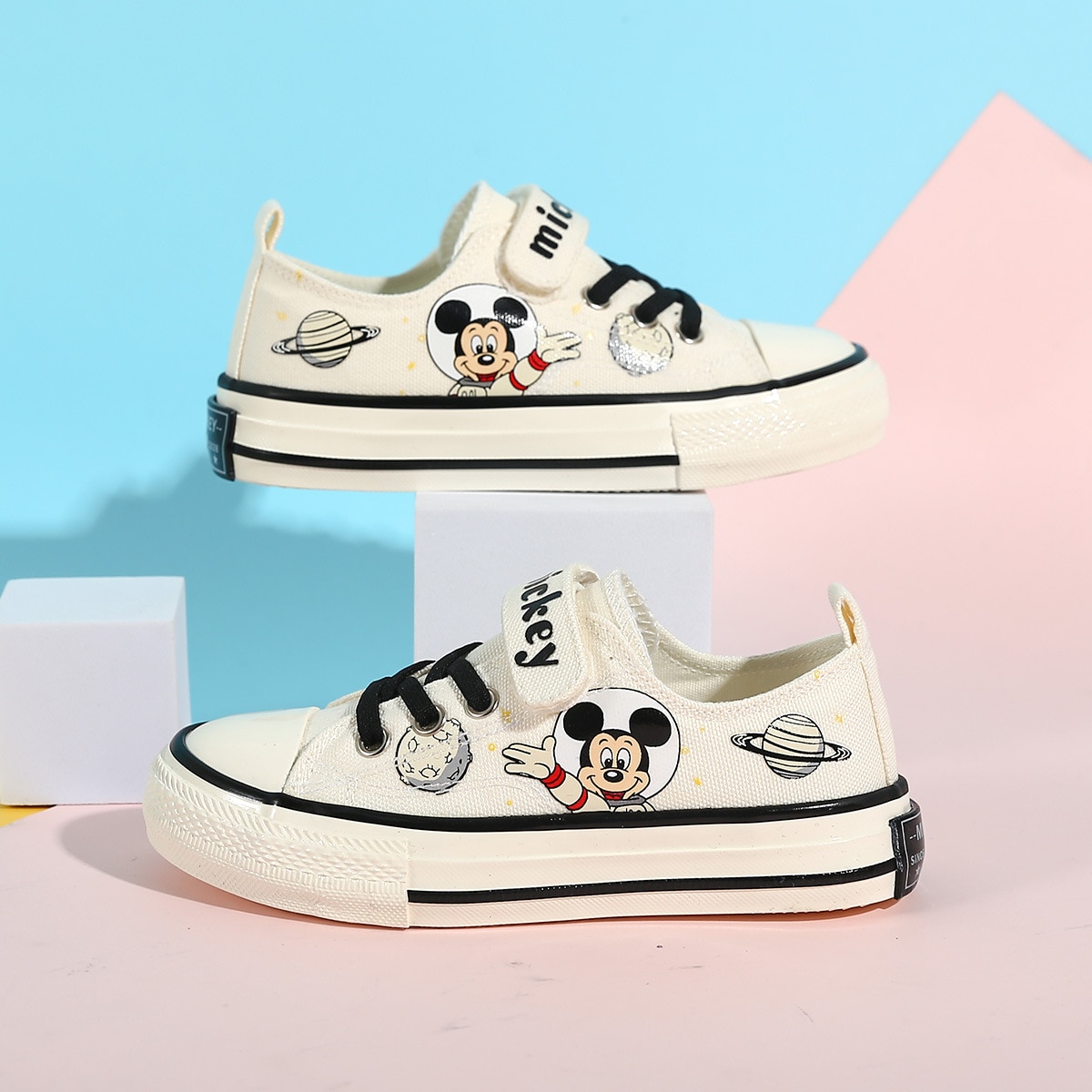 Disney Cartoon Kids Mickey Mouse Canvas Shoes All-match Student Casual Shoes Grls Boys Minnie Shoelace Soft Europe size 24-37