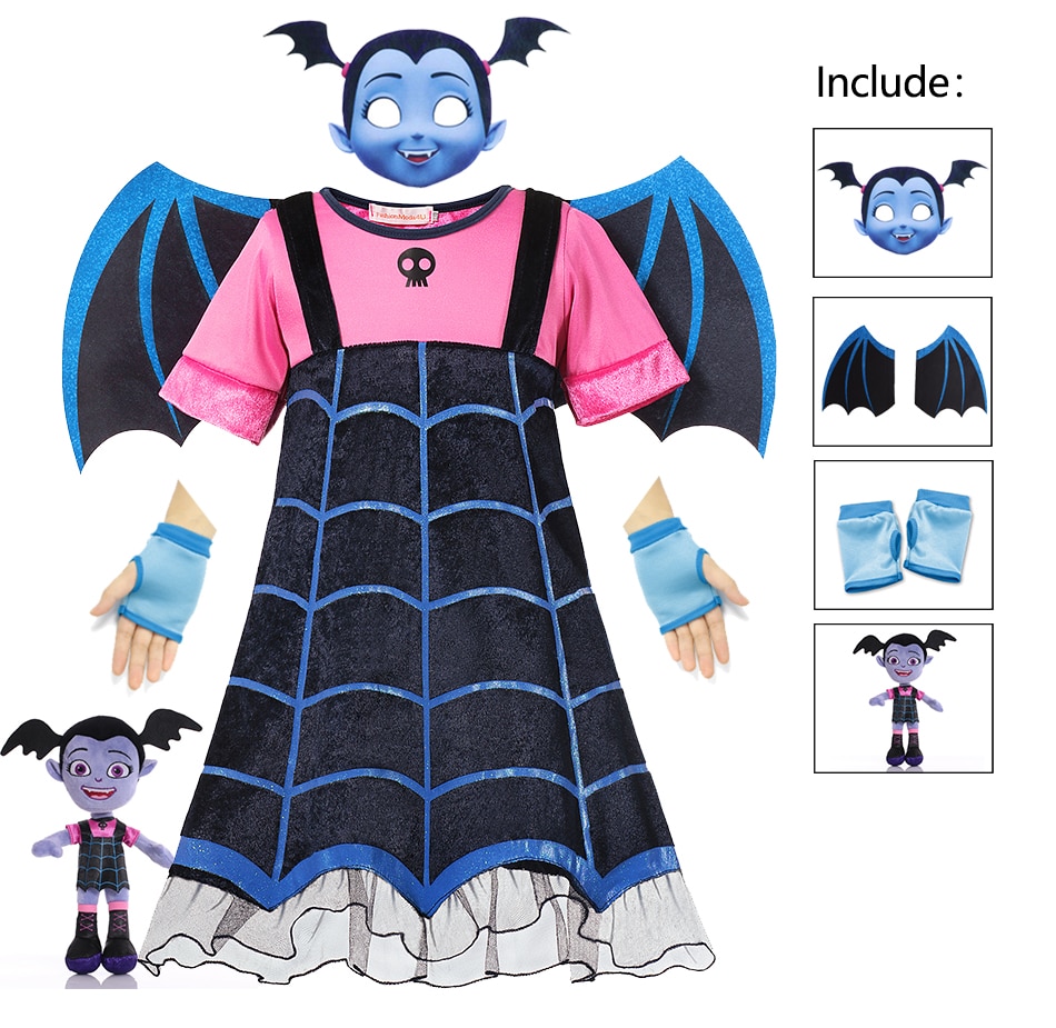 2023 Halloween Girl Vampirina Costumes Children Cosplay Vampire Dress Up Costume Kids Outfits Carnival Party Disguise Headband