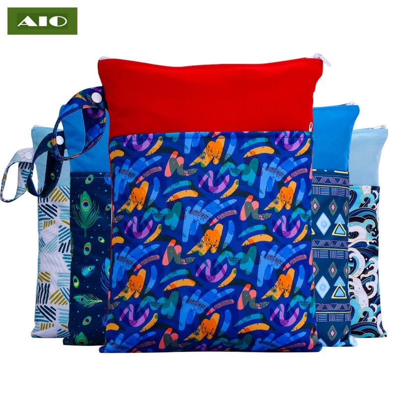 [AIO] 25*35CM Wet Dry Mammy Bag Multi Reusable Baby Nappies Bag With Double Pocket Cloth Handle Wetbag Waterproof Wholesale