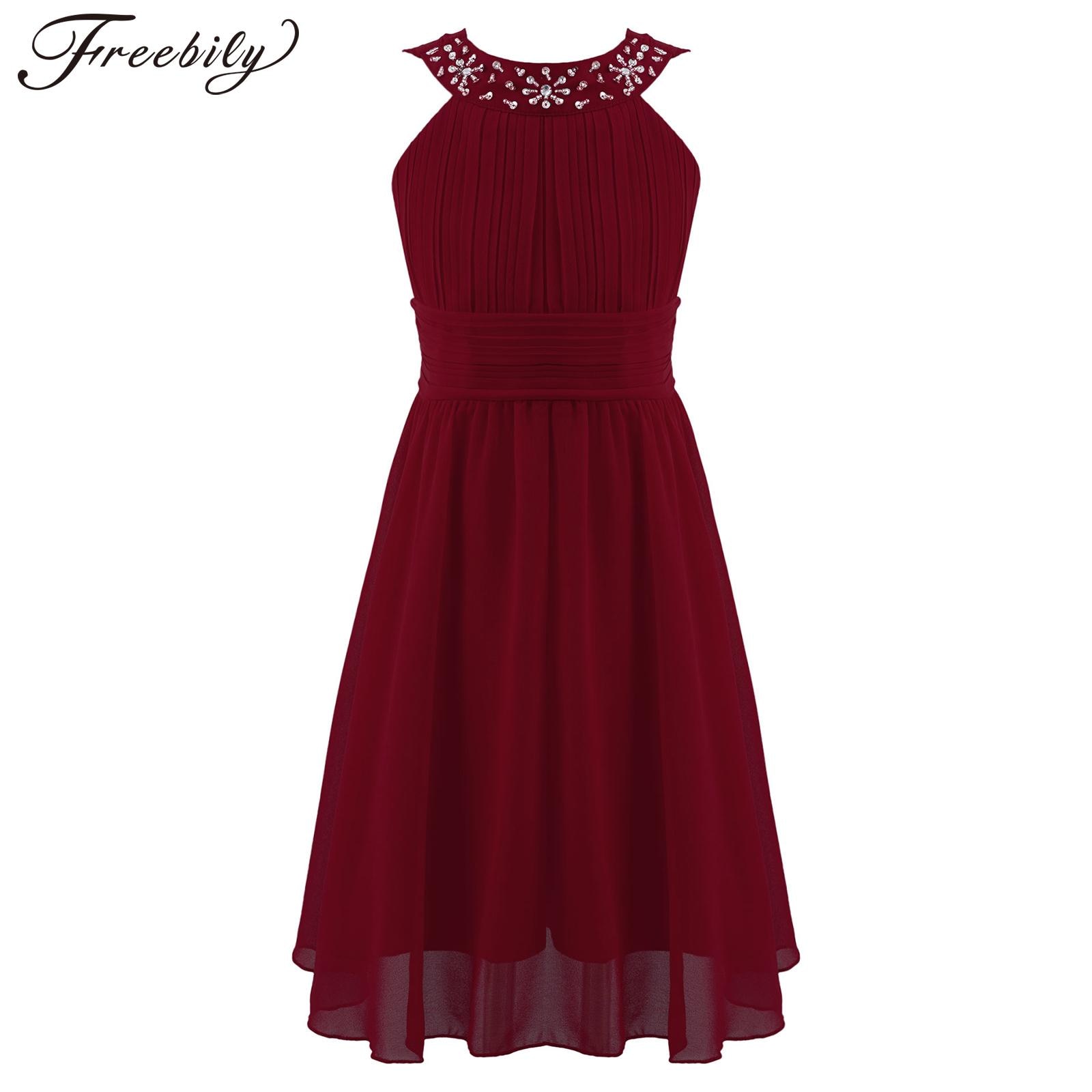 Kids Girls Summer Elegant Evening Dresses Sleeveless Flower Shaped Rhinestone Halter Neck Chiffon Dress for Birthday Party Wear