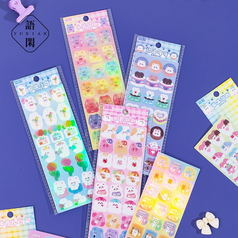 2pcs/lot Kawaii Stationery Stickers Bear and Rabbit Fantasia DIY Junk Journal Paper stickers Planner Decorative Mobile stickers
