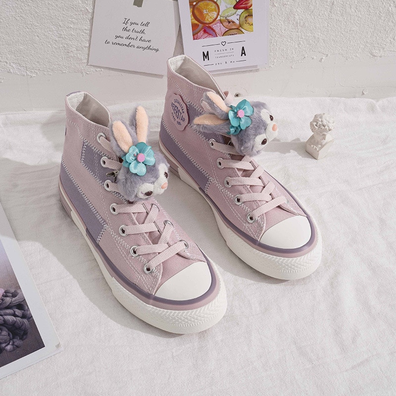 Disney StellaLou 2022 Women's Shoes High-Tops Casual Sneakers Student Comfortable Breathable Canvas Vulcanize Shoes Korean