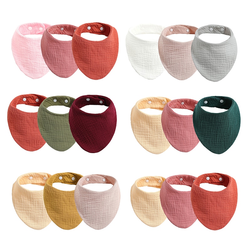 3PCS/LOT Cotton Gauze Baby Bibs Adjustable Triangle Newborns Saliva Towel Toddler Baby Boys Bib Burp Cloth Scarf Baby ShowerGift