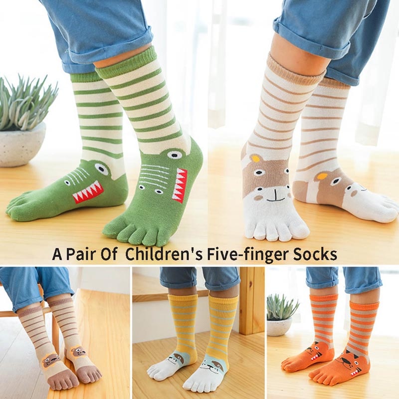 2022 New Cotton Five-finger Socks Children's Cartoon Long Tube Socks Comfortable Cotton Sweat-absorbing Healthy Socks