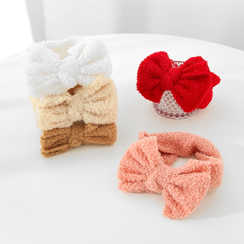 Top Bows Baby Headband Teddy Fabric Turban For Kids Ear Warmer Head Bands Girls Boy Hairbands Wide Newborn Hair Accessories Cute