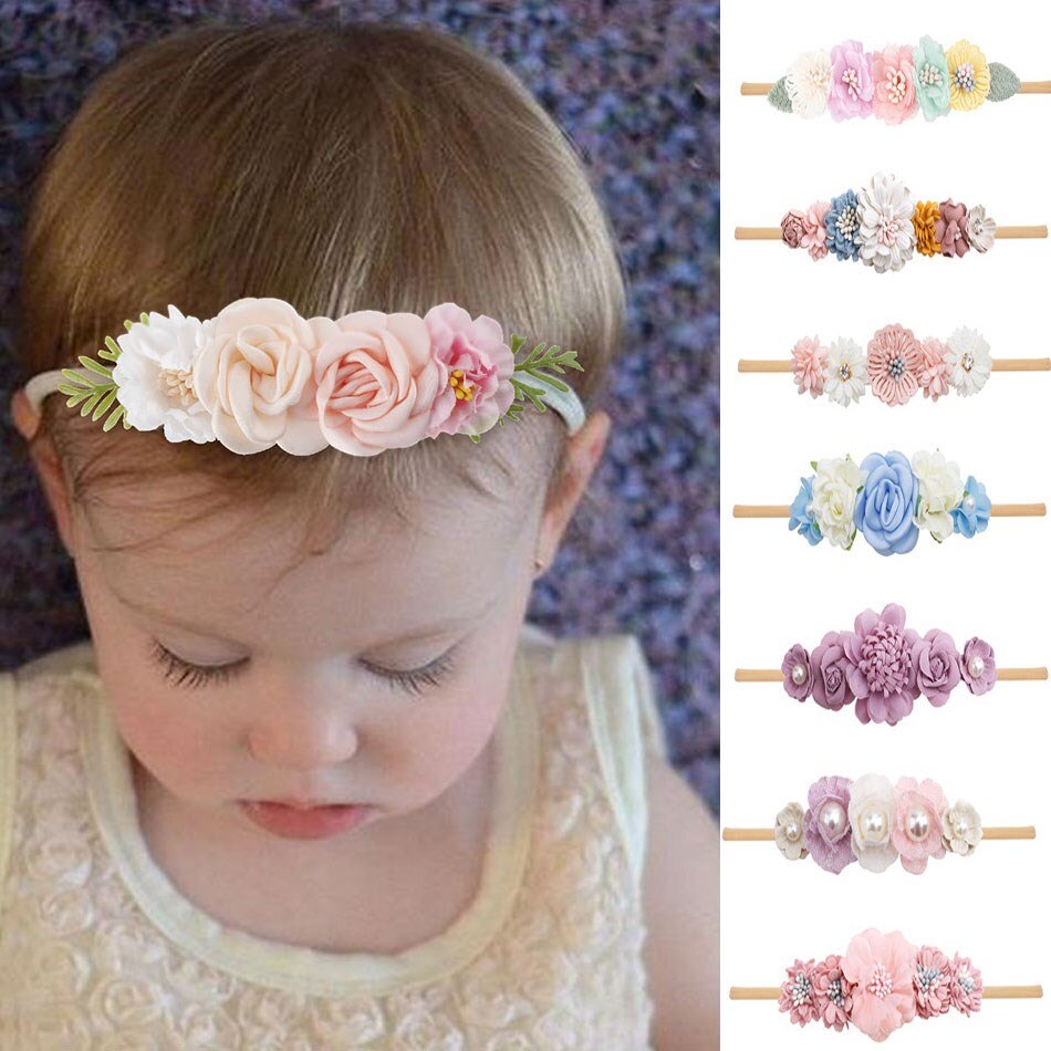 Kids Headband Accessoriesr Baby Girls Flower Headband Newborn Elastic Multicolor Hair Band Infant Baby Cute Headwear 0-2Years