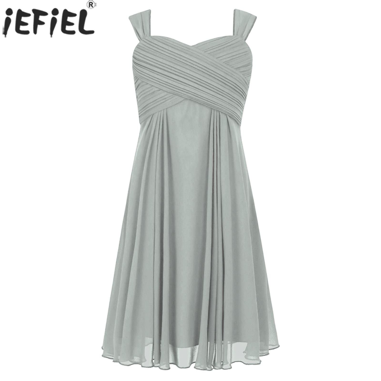 Little Girls Ruched Chiffon Princess Dress Sleeveless Flower Girls Maxi Tutu Prom Wedding Bridesmaid Birthday Party Dresses
