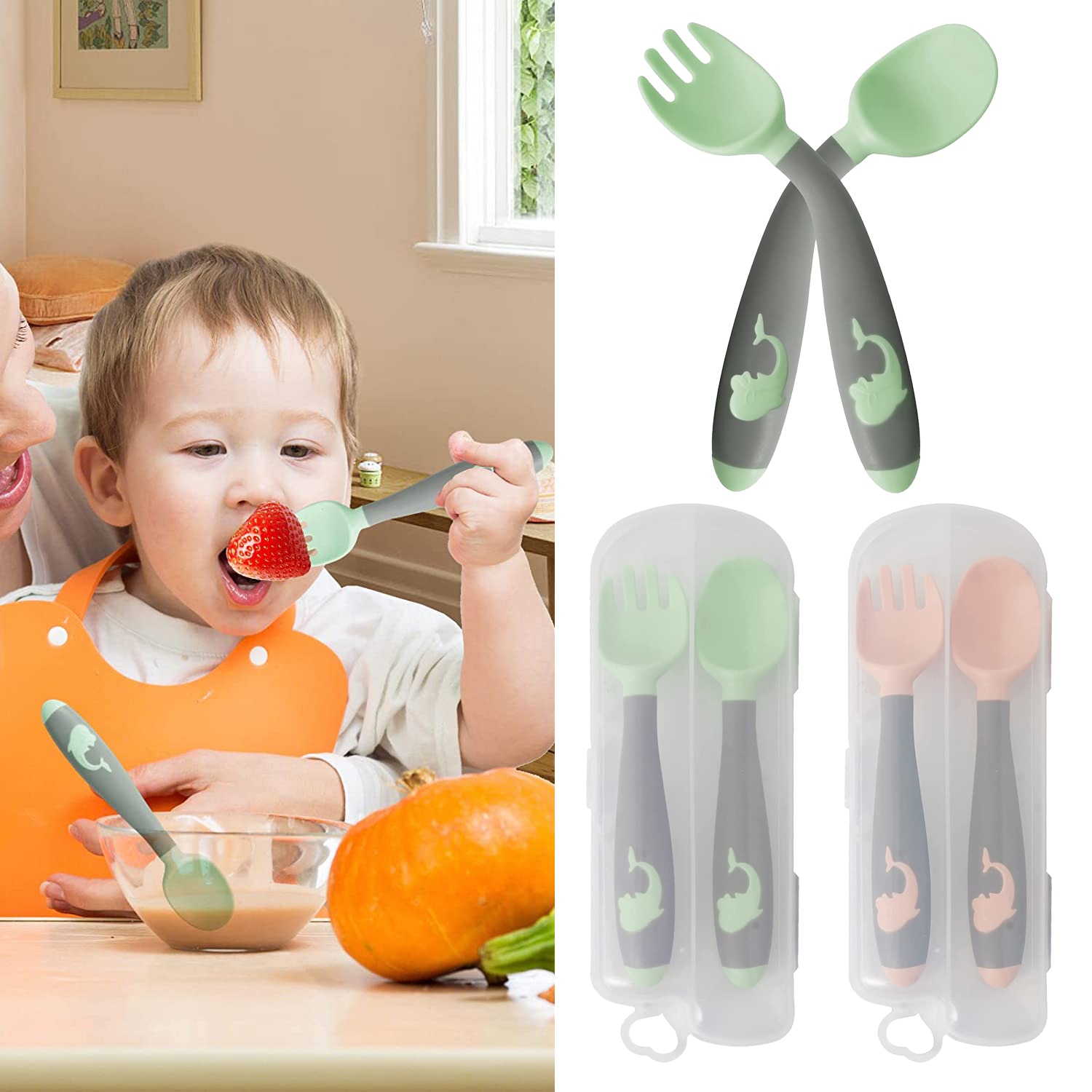 Bendable Silicone Spoon for Babies BPA Free Utensils Toddler Food Feeding Spoon Learn To Eat Training Fork for Infant Children