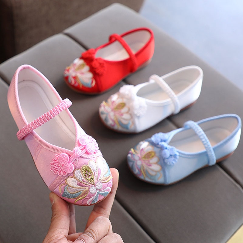 Spring Autumn Loafers Girls Shoes 2022 New Embroidery Kids Shoes for Girls Flat Heel Chinese Style Dance Ballets Flats CSH1434