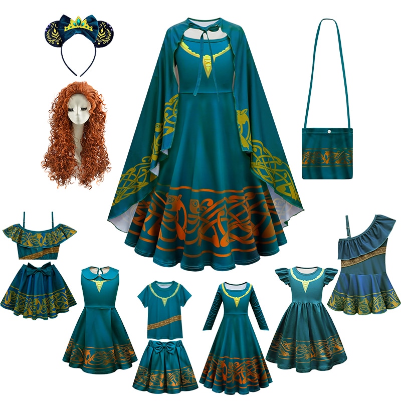 Halloween Brave Girls Merida Princess Dress for 2-10 Age Christmas Carnival Masquerade Children Birthday Party Cosplay Costume