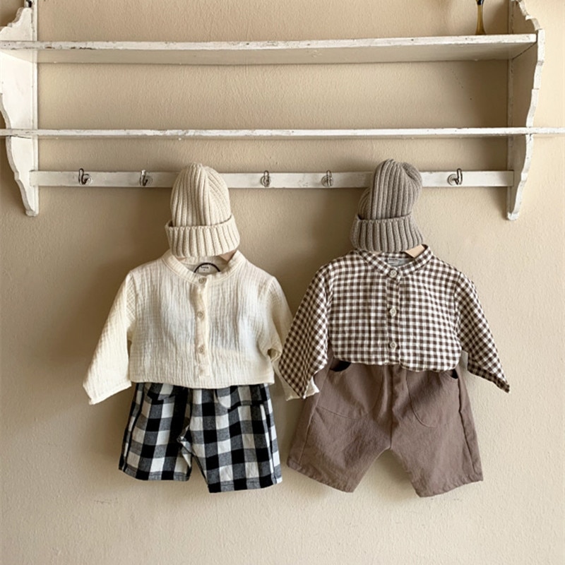 Girls Casual Shirts Children's Shirts Girls Autumn Children's Clothing Baby Cardigans Round Neck Plaid Tops