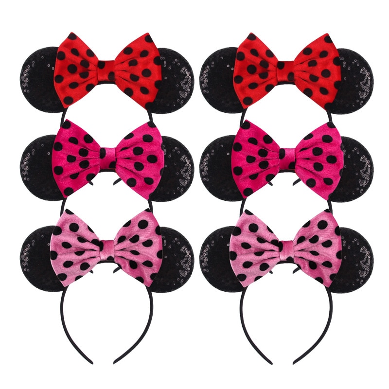 6Pcs/Lot Embroidery Sequins Mouse Ears Headband Girls Women Love 5" Bow Hairbands Party DIY Hair Accessories Wholesale