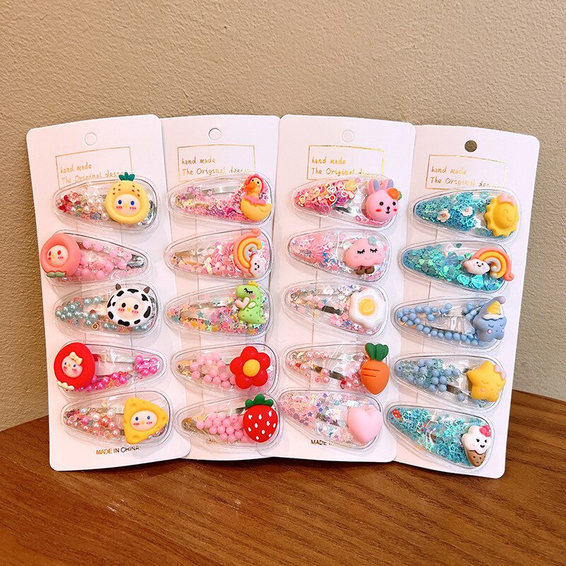 5pcs Children Quicksand Hairpin Little Girl Multicolour Hair Bangs Clip Girl Side Hairpin Kid Decorative Hair Accessories